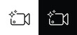 © Hasheb Anzar - Set of AI video icons in minimalist line vector style, video camera with sparkle stars for generation, recording, streaming and calls in app and web UI. Vector illustration.