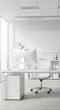 © Paph - A modern, minimalist office workspace, showcasing a clean and bright white color scheme.