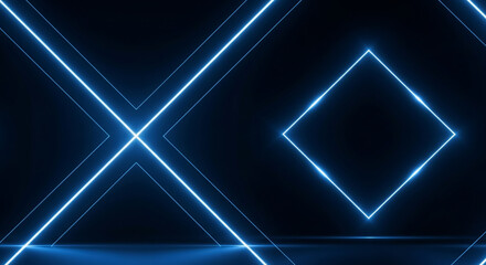 Wall Mural - Glowing blue neon lines and square creating modern abstract background