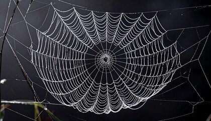 Delicate spiderweb glistening with morning dew