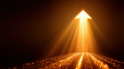 Wall Mural - glowing arrow points upward, surrounded by shimmering particles and beams of light, creating sense o