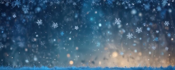 Abstract blue bokeh background with scattered snowflakes , holiday, abstract, pretty