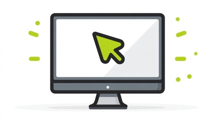 Simple illustration of a computer monitor with a neon green cursor pointing inwards
