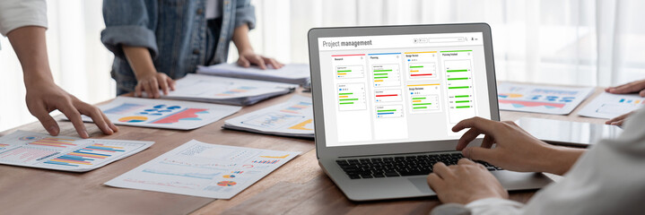 Wall Mural - project planning software for brisk business project management on the computer screen showing timel