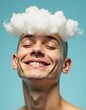 © Iuliia - A joyful man smiles radiantly, with a playful cloud hovering above his head. His expression reflects creativity and pleasure, embodying image inspiration in a vibrant atmosphere Generative AI