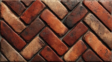 Seamless pattern of herringbone brick floor with warm red orange tones and grout lines offering architectural structure symmetry and repeating construction material texture