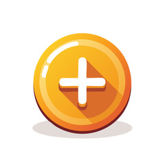 Glossy Orange Button with White Plus Sign for Add, Increase or Positive Actions and Outcomes