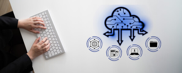 Wall Mural - cloud computing enables digital growth with secure data storage, scalable infrastructure, and strate