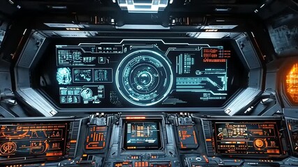 Immersive View of a Complex Spaceship Cockpit with Futuristic Technology and Display