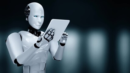 Futuristic robot artificial intelligence huminoid AI programming coding technology development and machine learning concept. Robotic bionic science research for future of human life. 3D rendering.