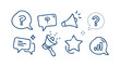 © zalal - Blue doodle icons of speech bubbles and megaphones question mark star
