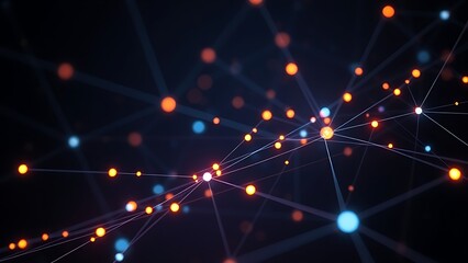 Futuristic network concept with glowing nodes and lines, set against a dark and atmospheric background.