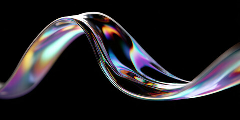 Canvas Print - holographic wave on black background. abstract wavy background. liquid glass. fantastic banner. retr