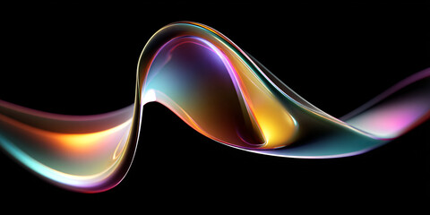 Canvas Print - holographic wave on black background. abstract wavy background. liquid glass. fantastic banner. retr