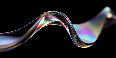 Canvas Print - holographic wave on black background. abstract wavy background. liquid glass. fantastic banner. retr