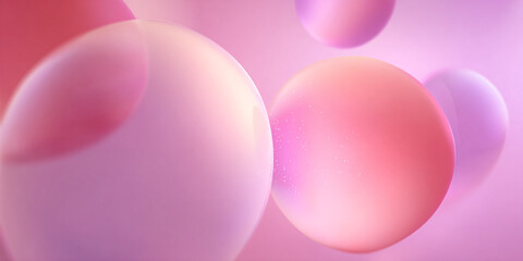 Canvas Print - abstract illustration with pink bubbles on a blurred background. geometric shapes. pastel colors. ba
