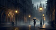 © GALERY - Woman Walks Alone on Rainy London Street at Night