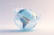 © Sanrobone - A transparent globe, Earth, enveloped in a dynamic water splash, sits on a light background.  A serene, watery, impactful image