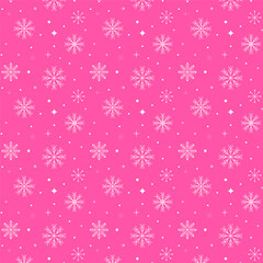 Wall Mural - Christmas snowflake repeat pattern isolated on pink background. Seamless pattern of white snowflakes.Winter background vector wallpaper.