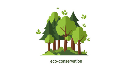Flat Vector Illustration of a Lush Forest with Green Trees and Foliage for Environmental Conservation and Ecological Awareness Campaigns