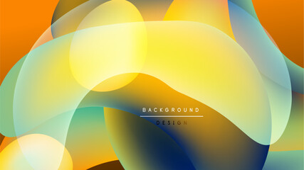 Wall Mural - abstract shapes overlap, creating vibrant color gradients. yellows, oranges, blues blend into dark b