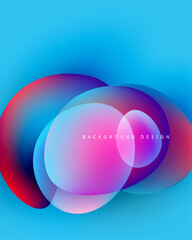 Wall Mural - abstract fluid shapes overlap, creating vibrant color gradients. blue background complements pinks, 