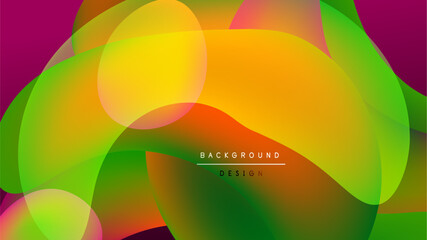 Wall Mural - abstract vibrant shapes overlap. colors blend, creating dynamic visual effect. background is dark, e