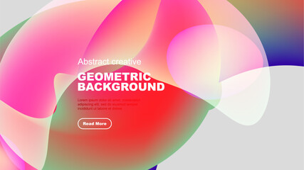 Wall Mural - vibrant abstract shapes overlap, creating dynamic colorful background. text promotes further explora