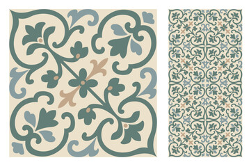 Wall Mural - vintage tiles patterns antique seamless design in Vector illustration