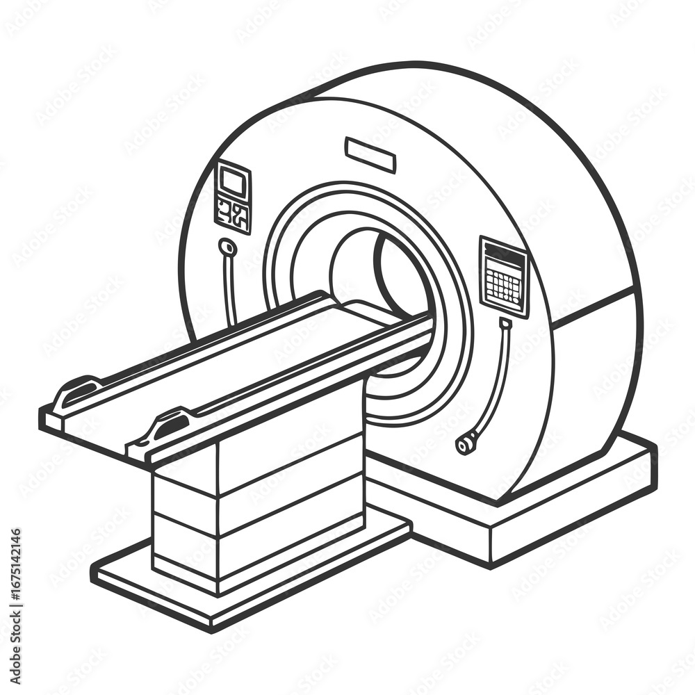 Isometric Line Drawing of a CT Scanner with Patient Table. Stock Vector ...