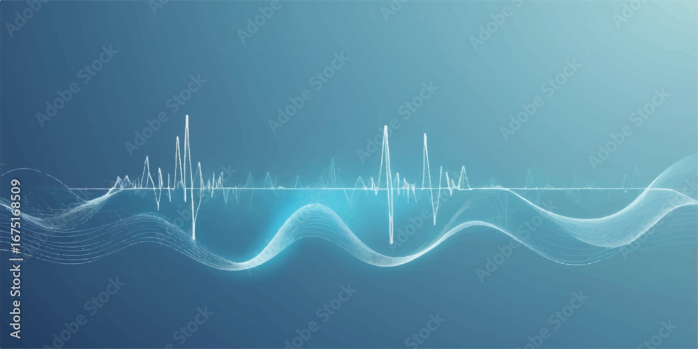 Abstract blue background with a medical EKG monitor line showing a ...