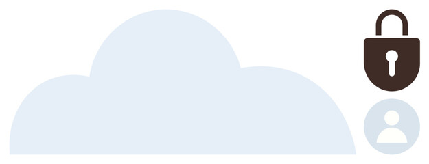 Wall Mural - Cloud graphic with a padlock symbolizing security and a profile icon depicting user access or authentication. Ideal for IT, data storage, cybersecurity, online privacy, authentication, cloud