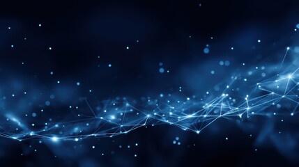 Wall Mural - A dark blue digital background with a glowing network border and starry abstract elements.