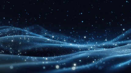 Wall Mural - Abstract Night Sky Background with Sparkling Blue Waves and Scattered Luminous Particles