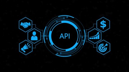 API - Application Programming Interface ,new business concept. Abstract technology virtual screen background. Hi tech motion graphic background, white flickering dots on background