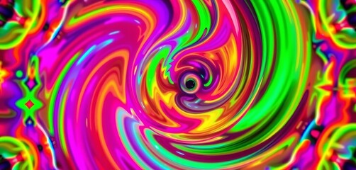 Wall Mural - Kaleidoscopic swirling vortex of vibrant, neon colors, creating a hypnotic, psychedelic effect,  infinite,  neon