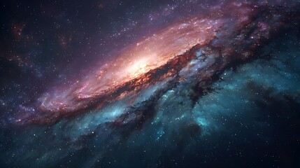 Galaxy in space with stars and nebula, deep blue sky, and cosmic background