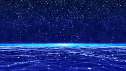 Wall Mural - abstract blue digital background plexus waves, dynamic moving lines, glowing nodes data flow, futuri