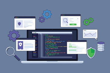 Software Development Environment: Laptop with Open Code Windows and Security Elements