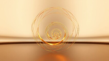 Golden spiral formed by thin wires on a golden surface with a gradient background and soft lighting