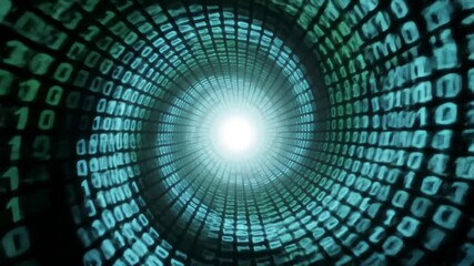Binary Code Tunnel with Bright Light: Data Stream Technology Concept