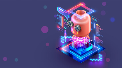 Teaching children AI or artificial intelligence and neural networks. AI in the form of a virtual robot. Children learn how to create an AI bot on. Education of neural networks and AI for children.