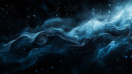 Wall Mural - Abstract cosmic nebula illustration with swirling blue and white light against a dark background.
