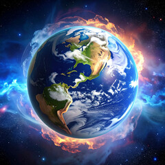 planet earth in cosmic nebula
