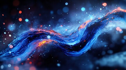 Wall Mural - Abstract cosmic nebula with blue and orange light swirls in space.