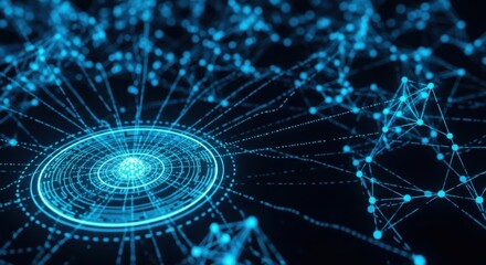 Abstract blue network with glowing nodes and connections