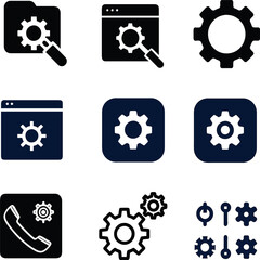 Clean and minimal vector icon set of gear and cogwheel symbols, representing system setup, software configuration, and digital maintenance. Perfect for tech interfaces, developer tools, and admin pane