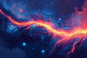 Wall Mural - Abstract cosmic background with red orange and blue nebula clouds and stars.