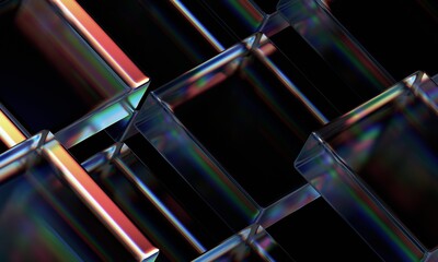 Wall Mural - abstract iridescent glass cubes on black background, 3d render