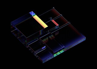 Wall Mural - abstract iridescent glass cubes on a black background, 3d render